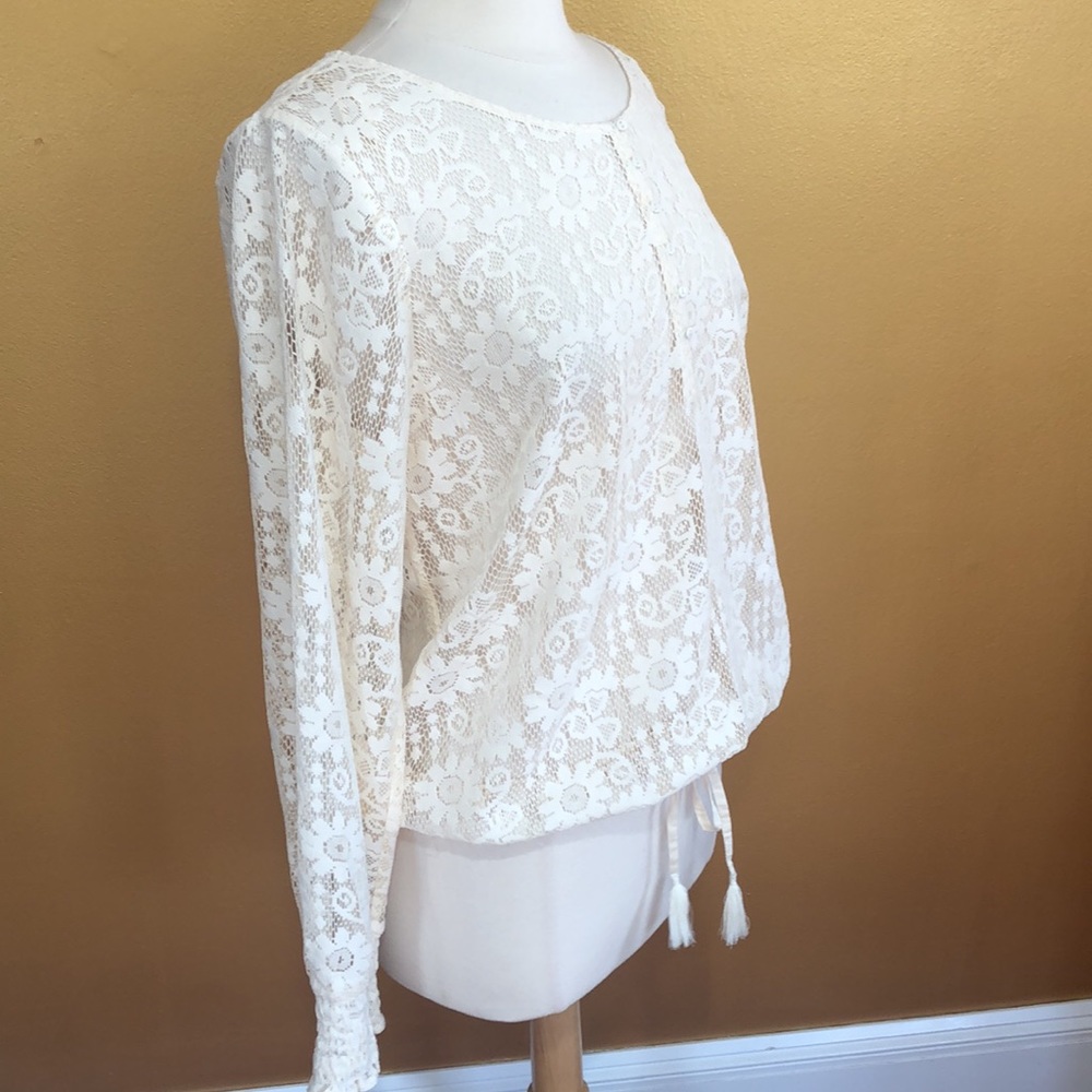 Venus Ivory Lace floral Bohemian Blouse w/elastic waist & cuffs Size Extra Large - Picture 3 of 13